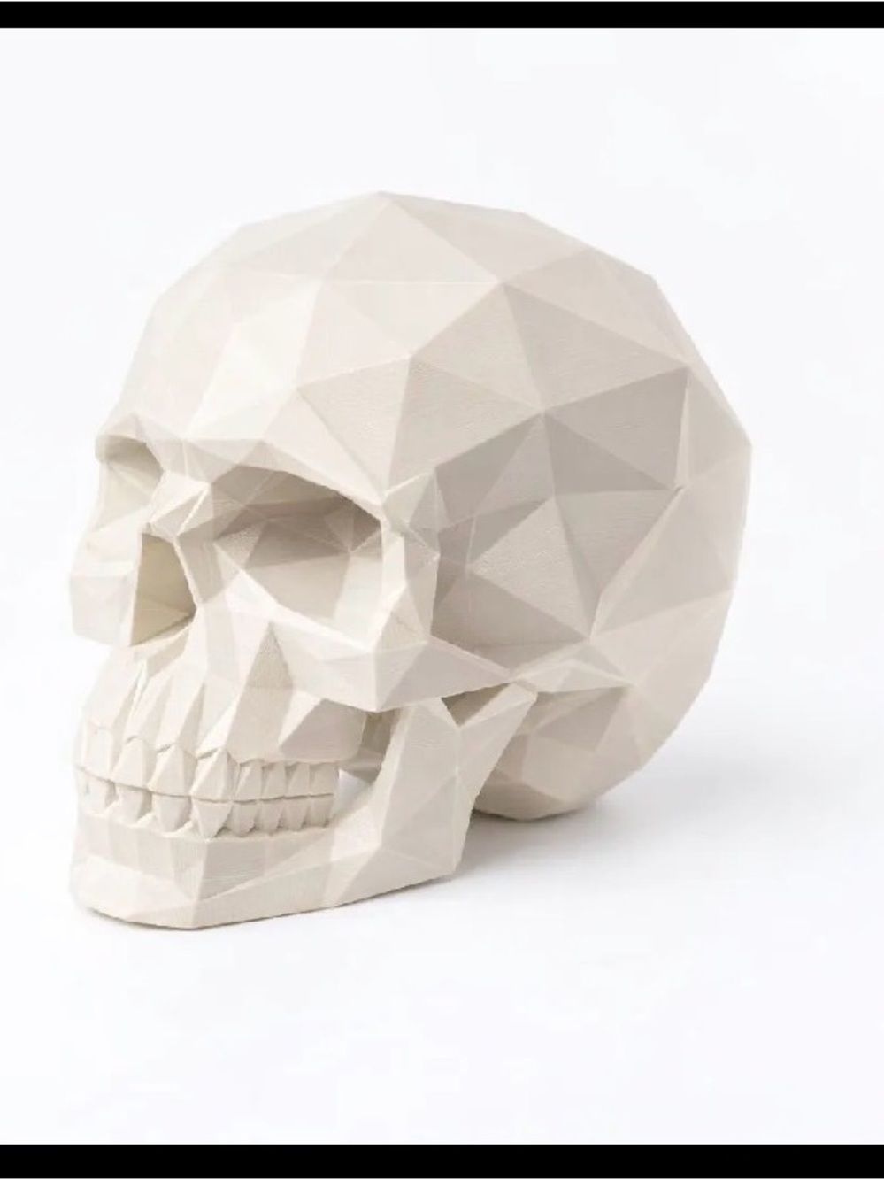 Geometric Ceramic Skull Sculpture - Cream Decorative Accent